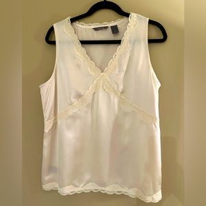 Liz Claiborne 100% off-white silk top with lace detail. Side zipper. Size 14